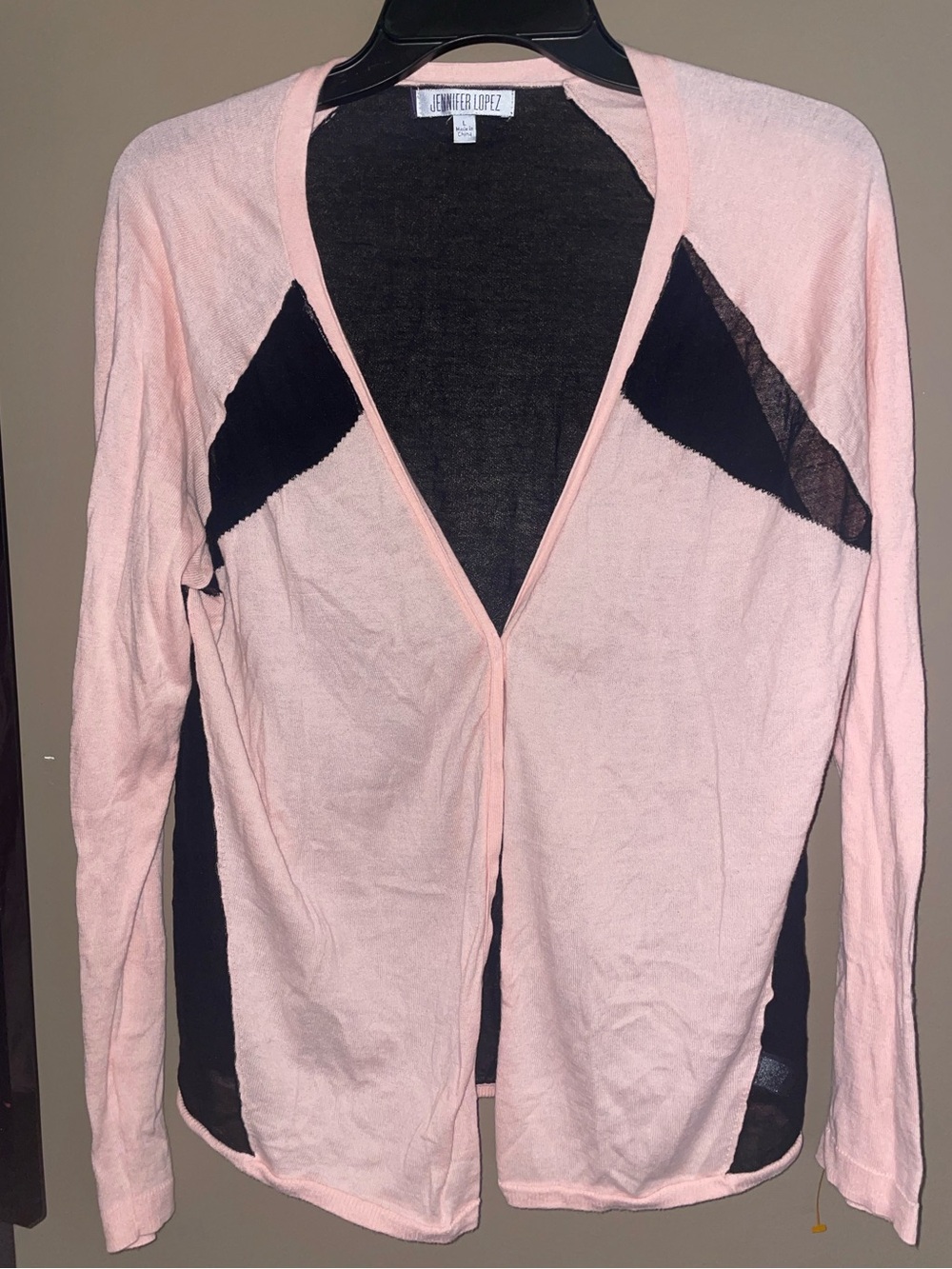 Jennifer Lopez Pink Open-Front Cardigan with Sheer Black Panels Sz L